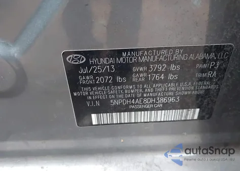 2013 Hyundai Elantra Gls из США, поврежденный, VIN 5NPDH4AE8DH386963
